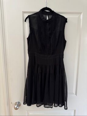 AllSaints Black Sleeveless Dotted Mesh Fit-and-Flare Dress